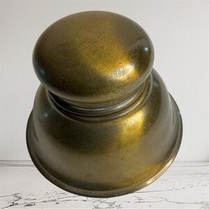 Vintage Brass Ink Well With Hinged Lid And Glass Insert Unbranded